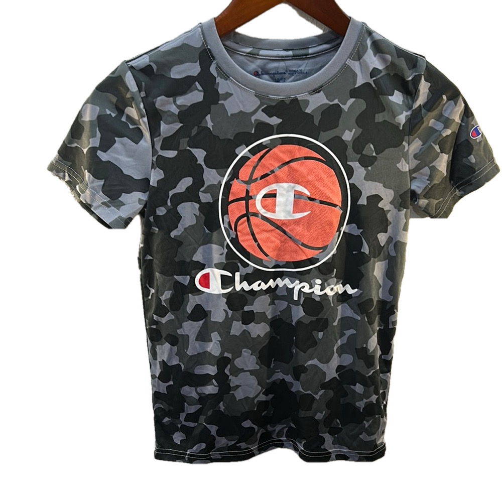Champion Kids Camo Basketball T-Shirt - Gray and Black size 10/12 GUC